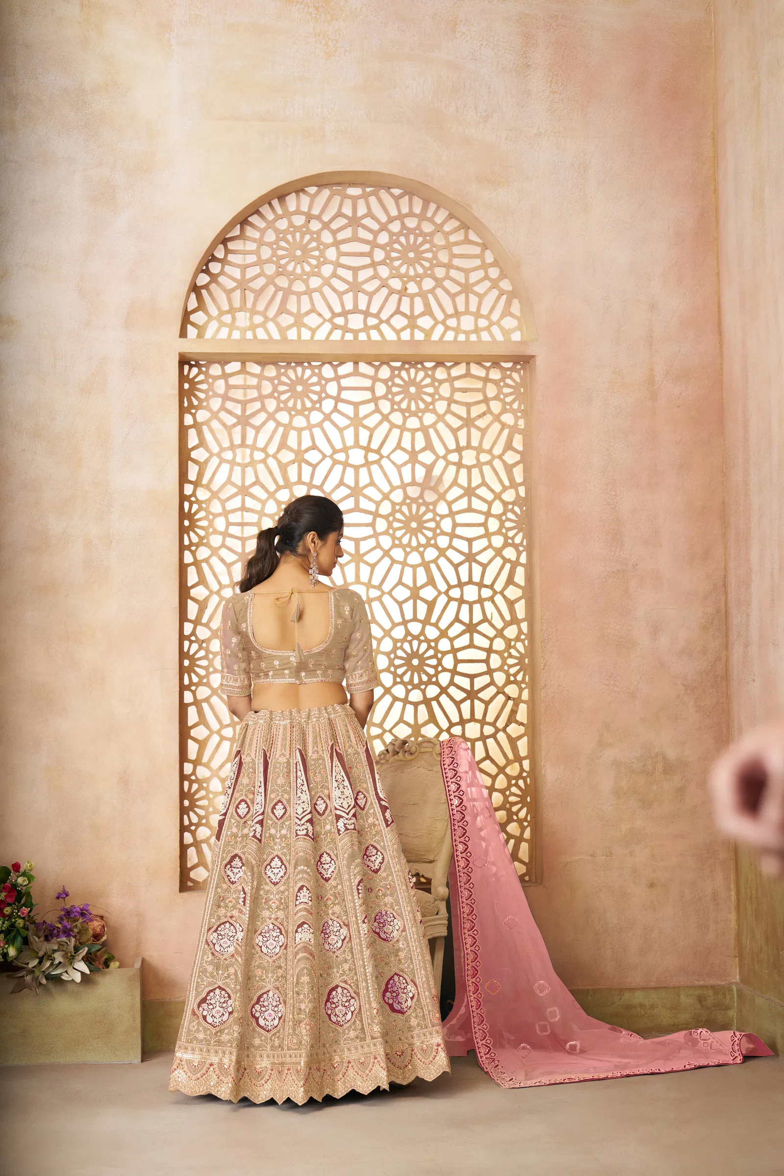 Kf 31 Chiku Banarasi Silk Embroidered Lahenga For Wedding Bulk Orders In India